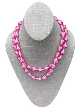 Vintage West Germany Pink Art Glass Double Strand Statement Necklace Mid Century